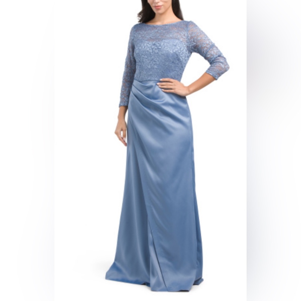 SLNY Blue Maxi Gown Long Sleeve Bishop Sleeve size 12